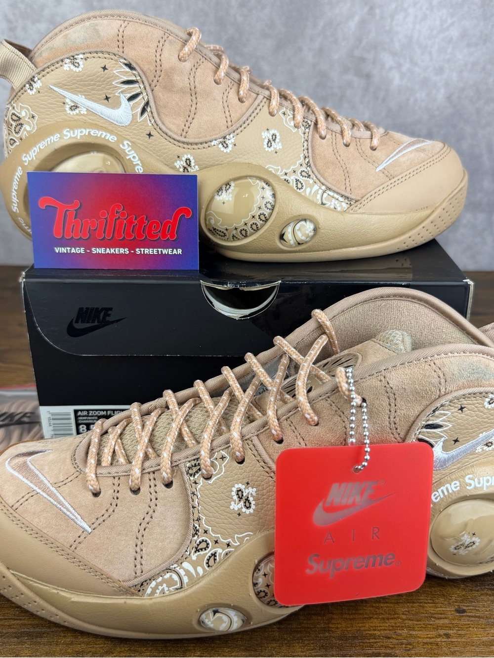 Nike Air Zoom Flight 95 SP x Supreme Wheat Hemp Paisley Size 8.5 DJ8604-200 Rare